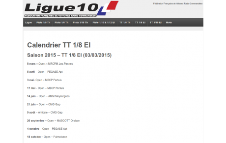 Calendrier 2015 des courses voitures électriques 1/8 tout terrain.